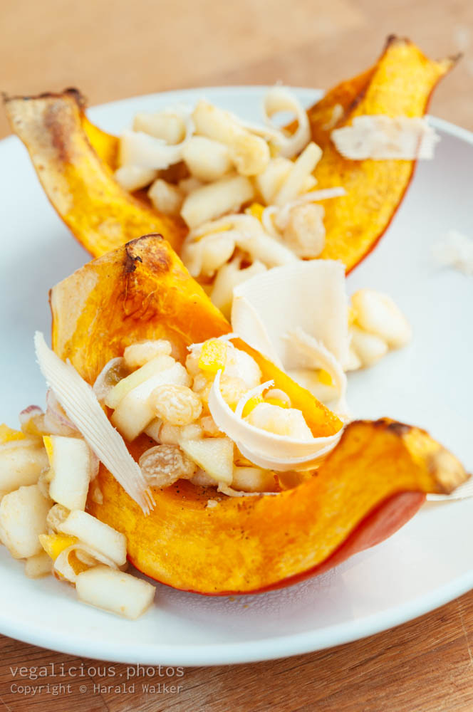 Stock photo of Roasted Squash with Pear Salsa and Soy Cheese