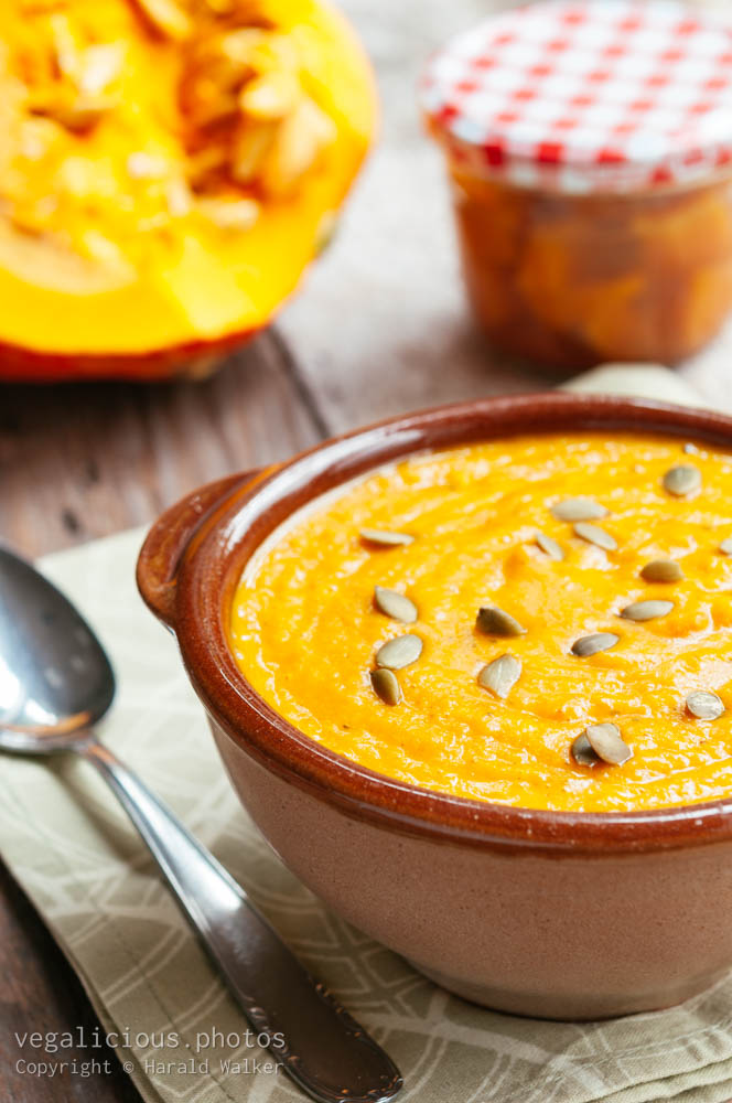 Stock photo of Orange Pumpkin Carrot Soup with Ginger and White Wine
