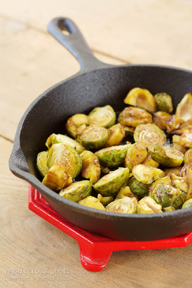 Stock photo of Roasted Brussels sprouts and chestnuts