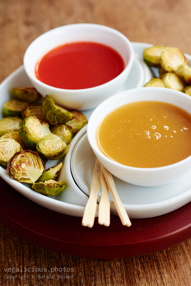 Stock photo of Roasted Brussels Sprouts with 2 Dips