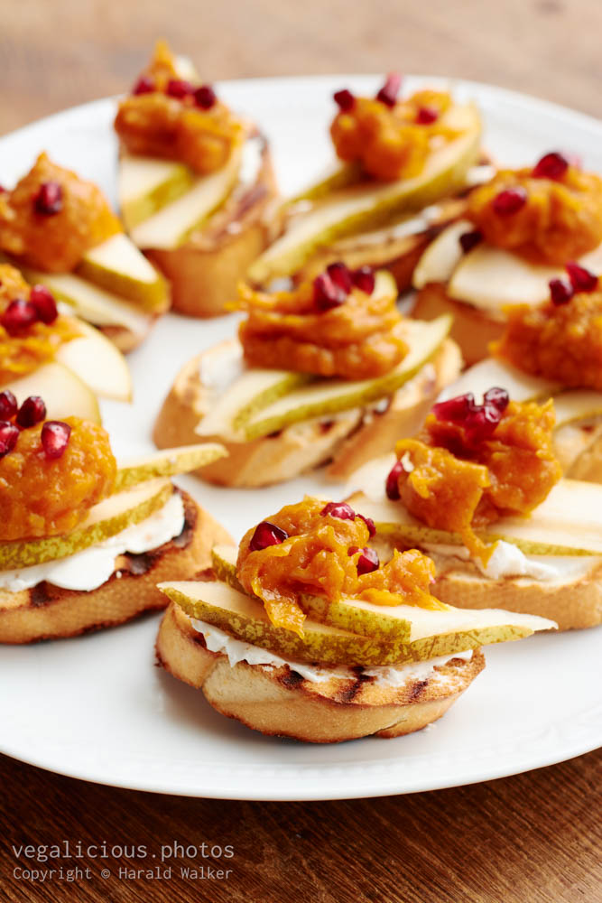 Stock photo of Bruschetta with Pears, Pumpkin and Pomegranate