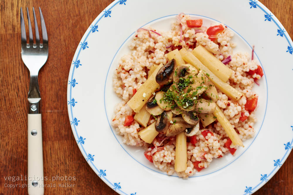 Stock photo of Salsify on Barley Pilaf with Mushrooms