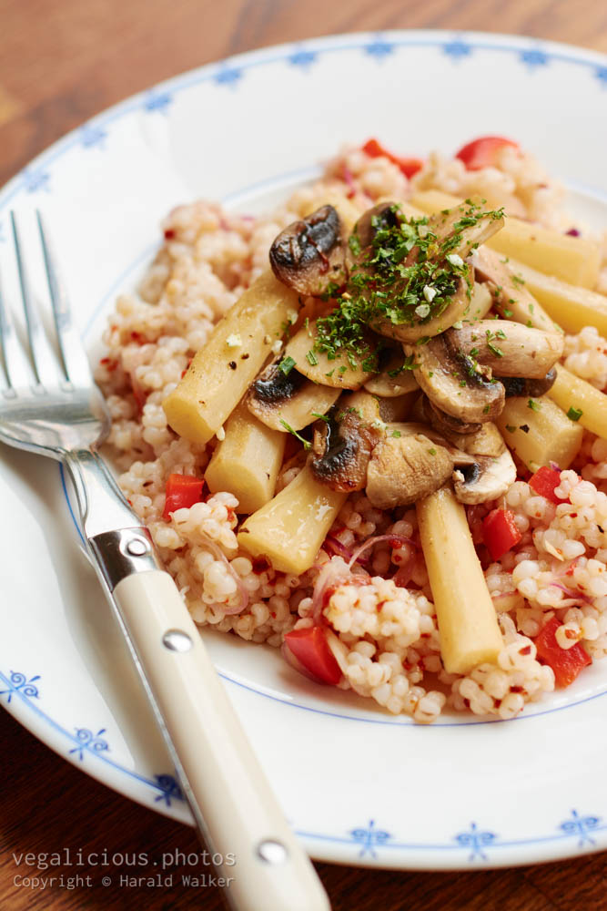 Stock photo of Salsify on Barley Pilaf with Mushrooms