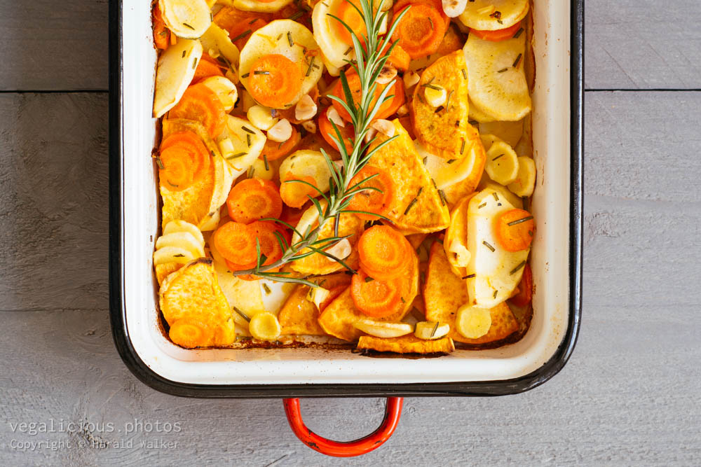 Stock photo of Roasted Parsnips, Carrots and Sweet Potatoes