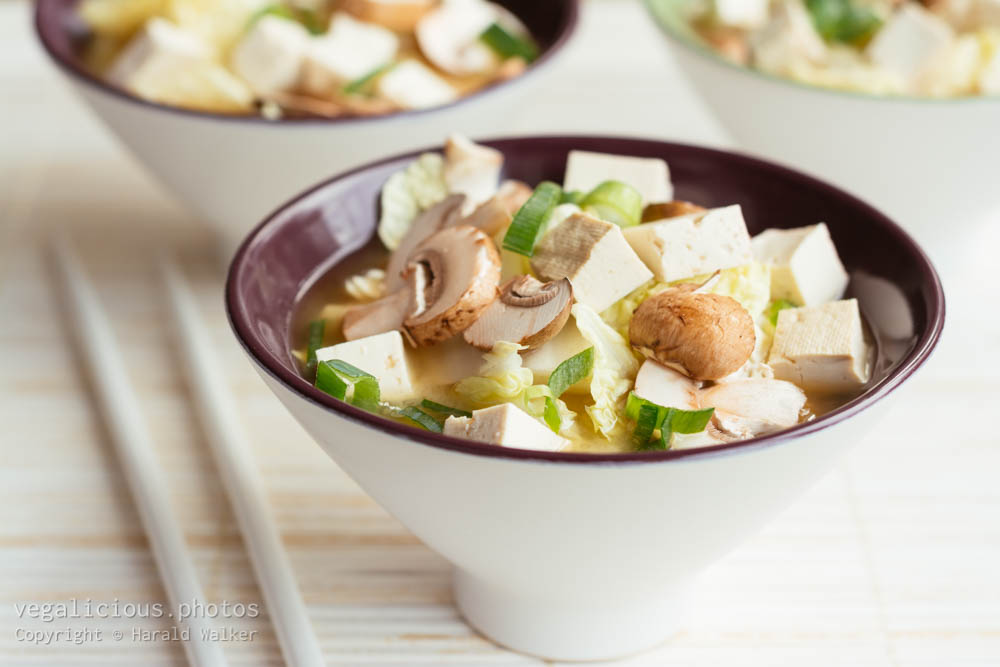 Stock photo of Miso Soup with Cabbage, Mushrooms and Tofu