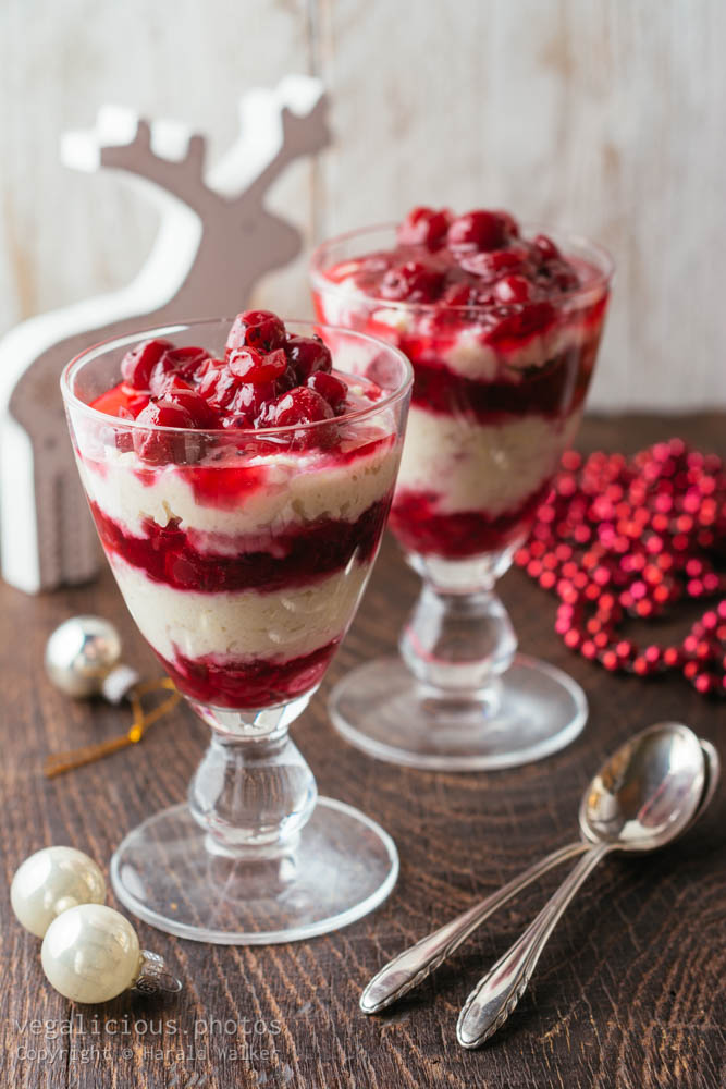 Stock photo of Millet Cheesecake Parfait with Red Gooseberry Compote