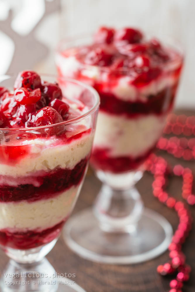 Stock photo of Millet Cheesecake Parfait with Red Gooseberry Compote