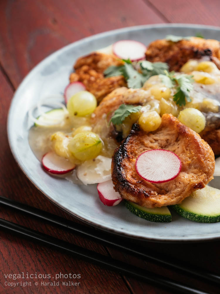 Stock photo of Asian Barbecued TVP Medallion Salad with Gooseberry Sauce