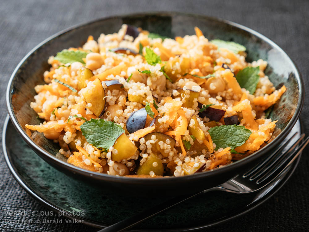 Stock photo of Moroccan Carrot, Chickpea, Quinoa Salad with Plums