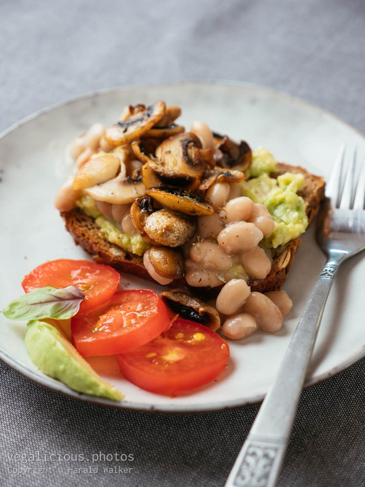 Stock photo of Avocado Toast with White Beans and Mushrooms