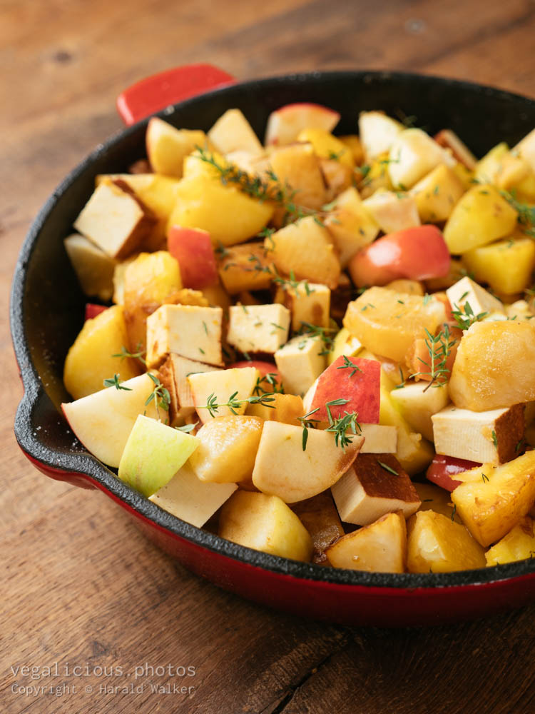 Stock photo of Braised Apples, Turnips and Potatoes with Smokey Tofu Pieces
