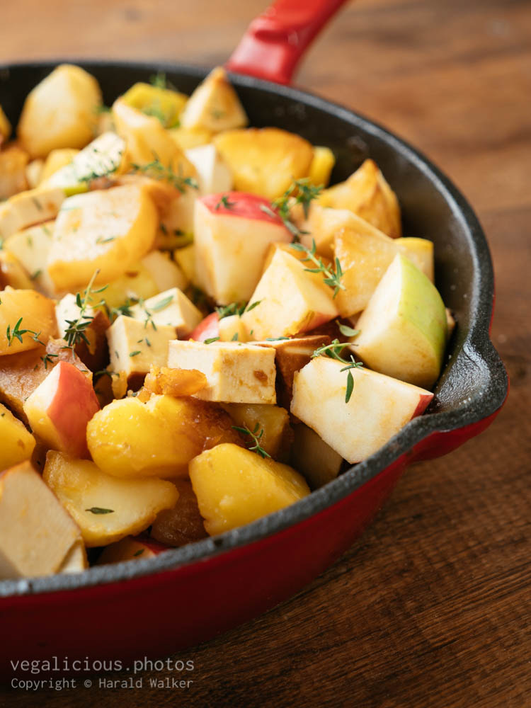 Stock photo of Braised Apples, Turnips and Potatoes with Smokey Tofu Pieces