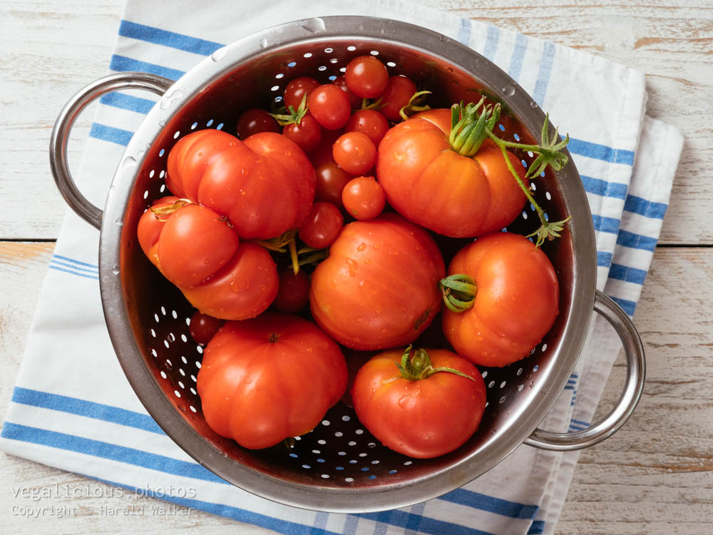 Stock photo of Heirloom and cherry tomatoes
