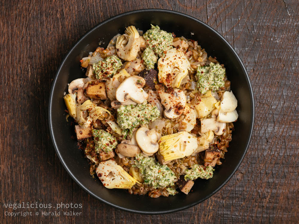 Stock photo of Spelt with Artichokes, Mushrooms and Smokey Tofu