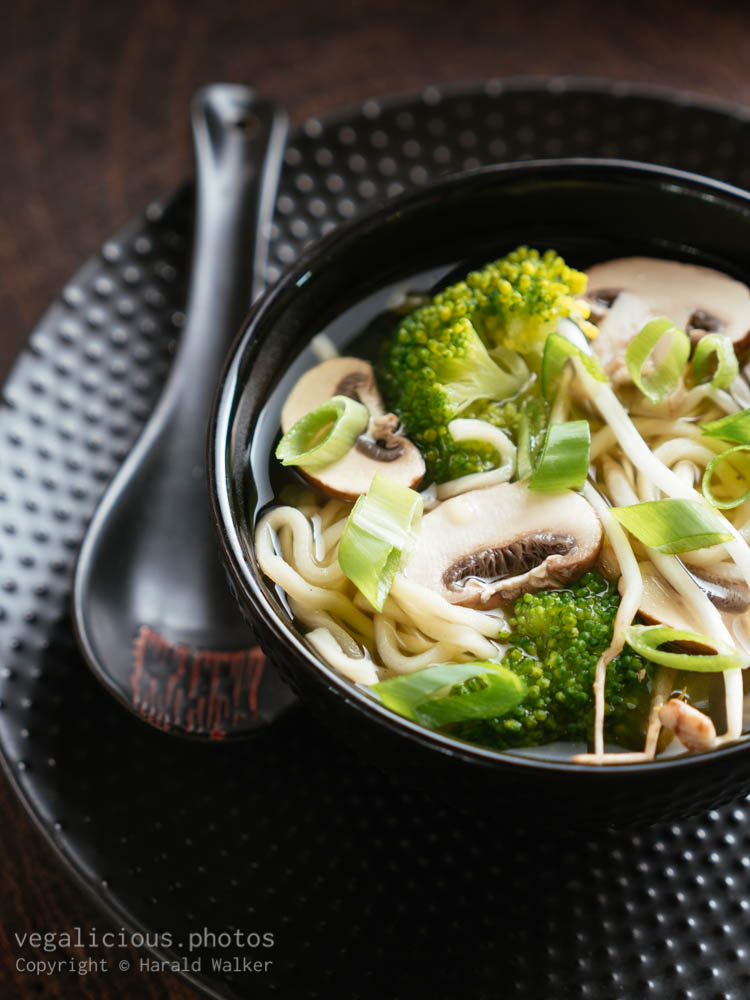 Stock photo of Asian Noodle Soup with Broccoli and Mushrooms