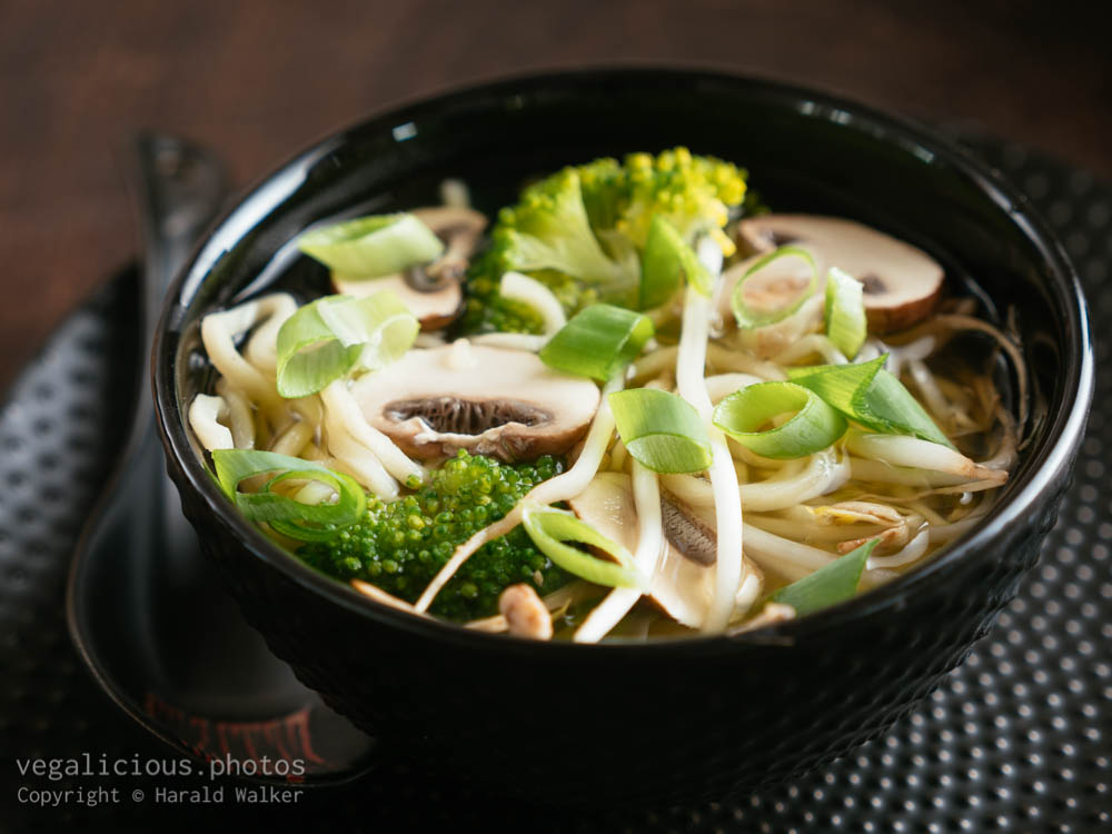 Stock photo of Asian Noodle Soup with Broccoli and Mushrooms