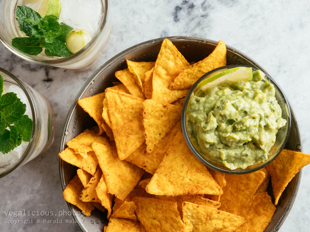 Stock photo of Guacamole, Chips and Mojito