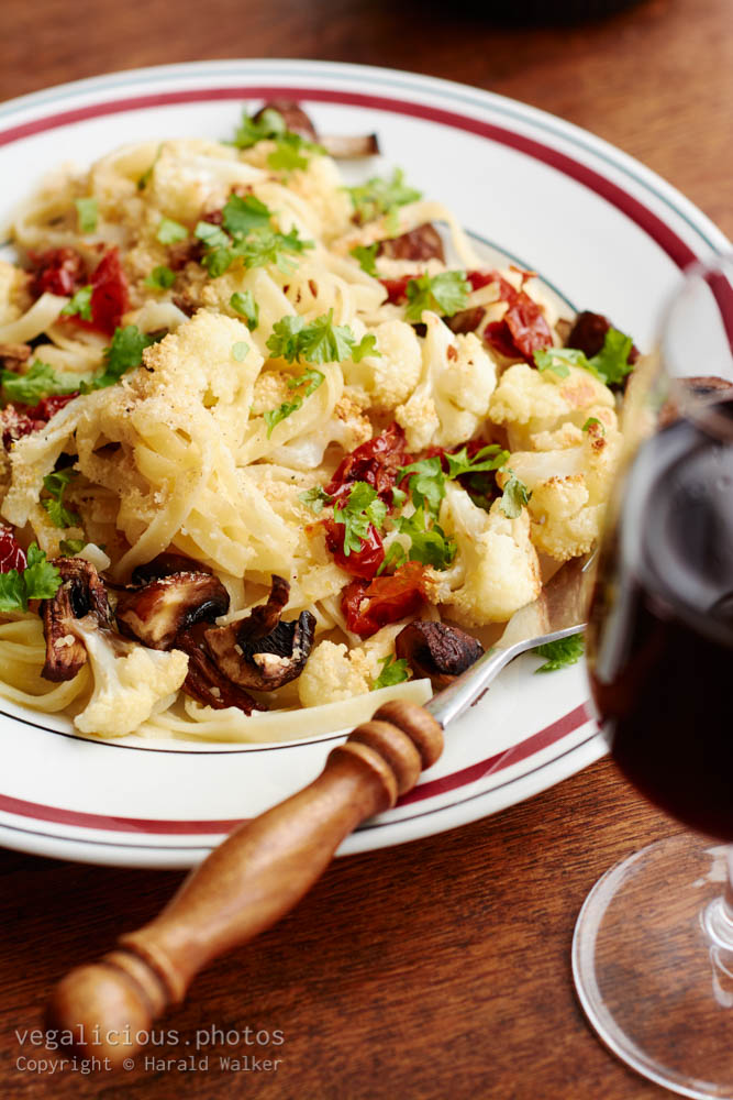 Stock photo of Pasta with Roasted Cauliflower and Mushrooms