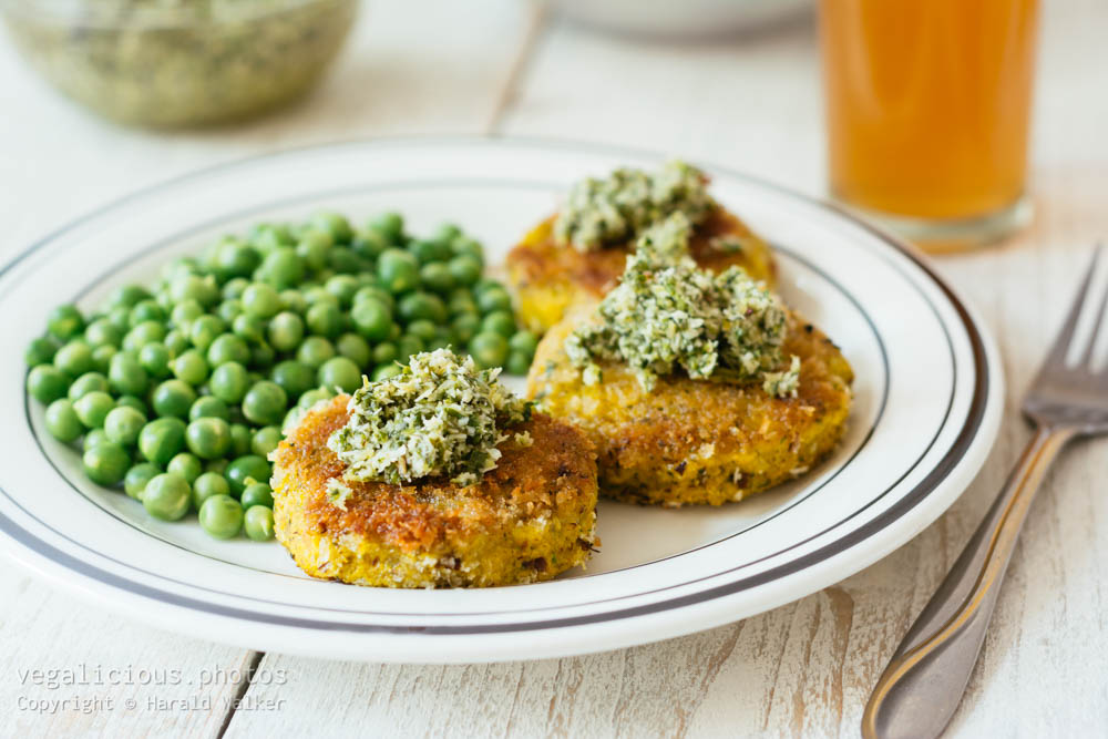 Stock photo of Sprouted Mung Bean Burgers with Mint and Coriander Chutney