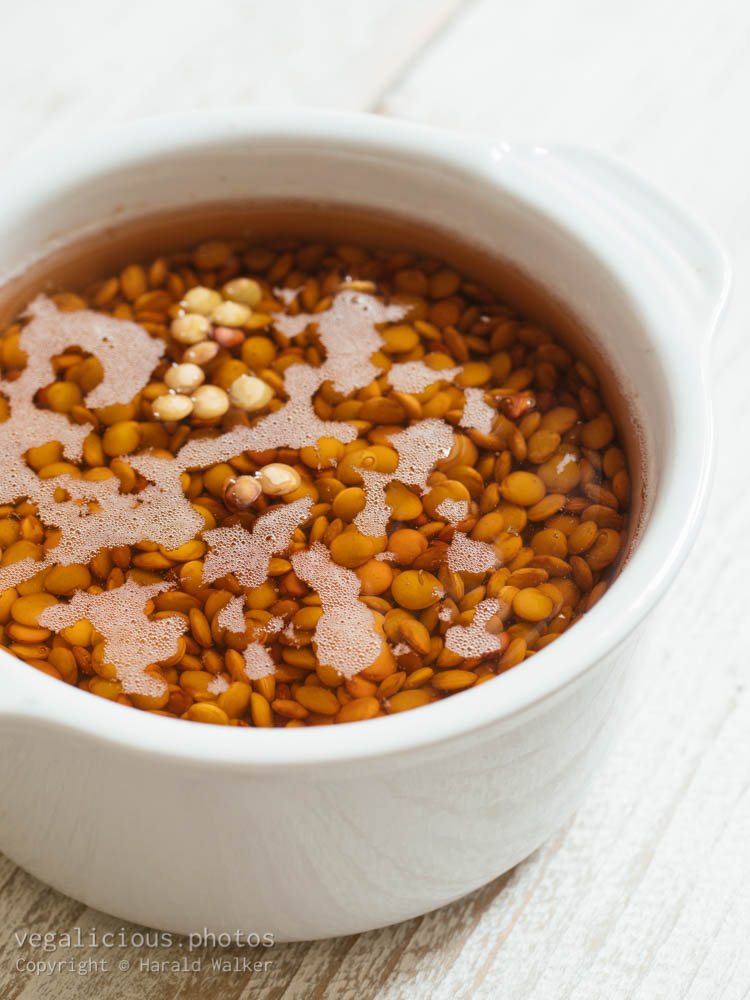 Stock photo of Lentils soaking in water