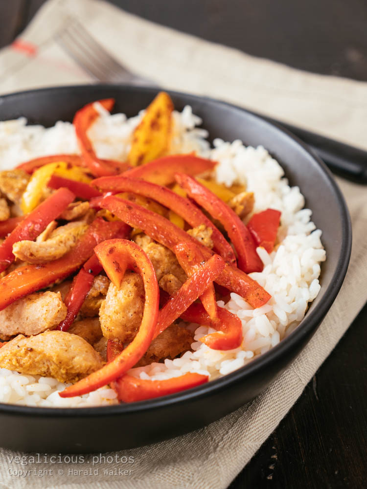Stock photo of Bell Peppers and TVP Pieces on Rice