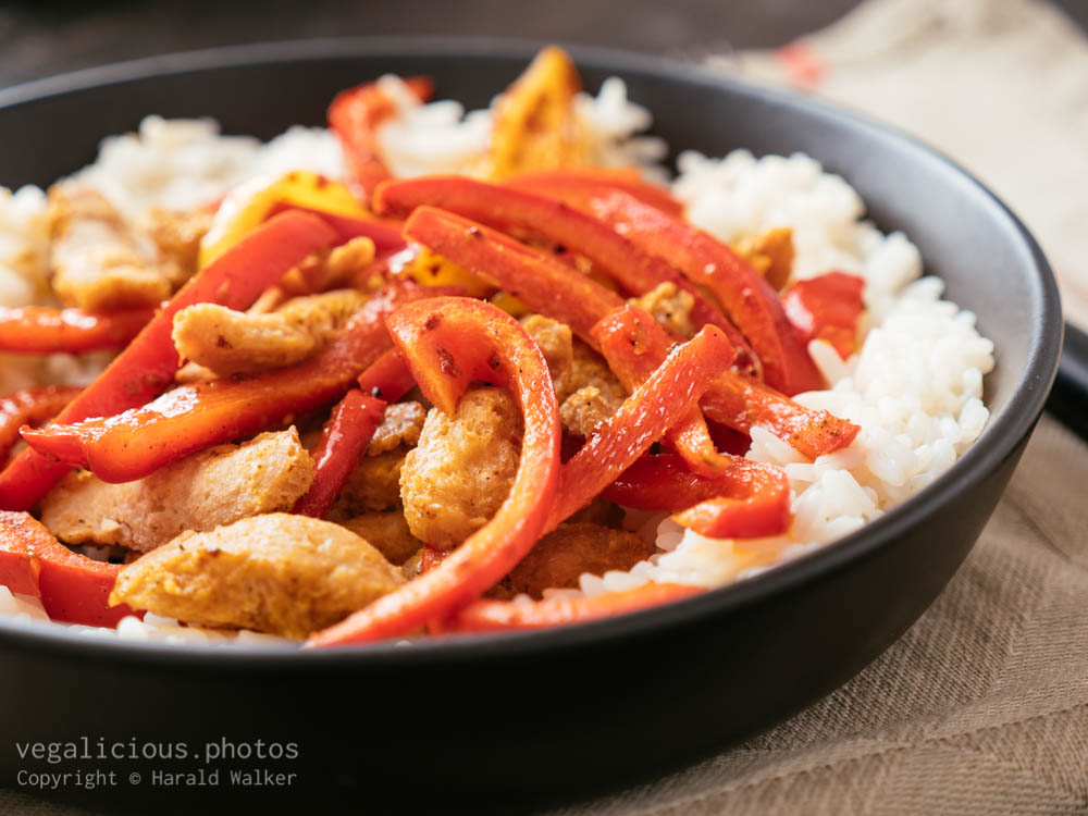 Stock photo of Bell Peppers and TVP Pieces on Rice