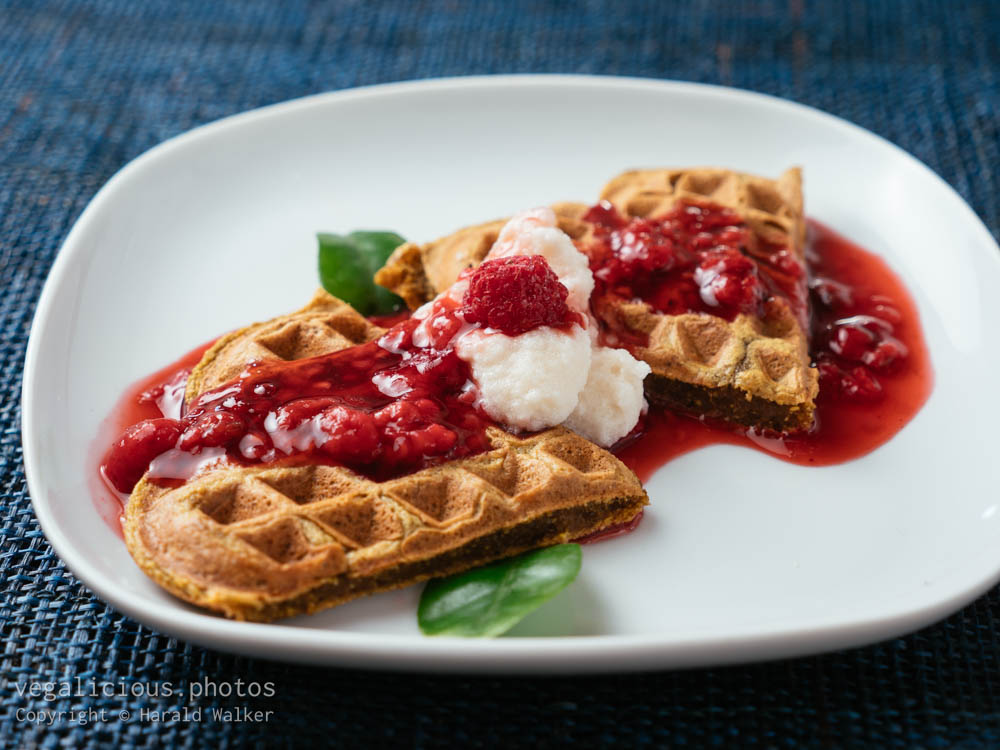 Stock photo of Beet Waffles with Raspberry Sauce