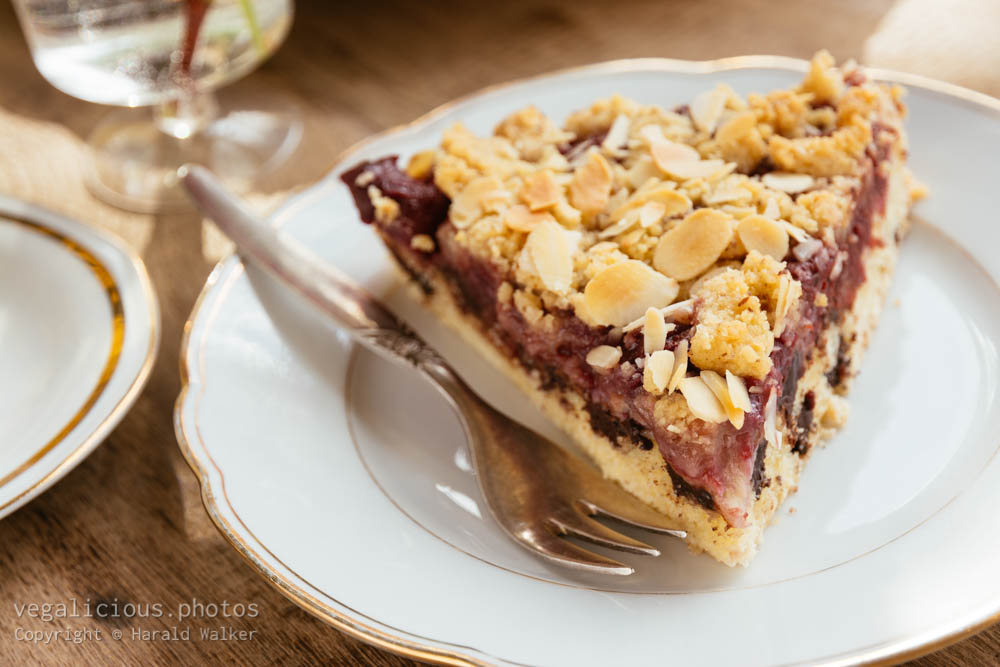 Stock photo of Chocolate Chip Cherry Cake with Almond Streusel Topping