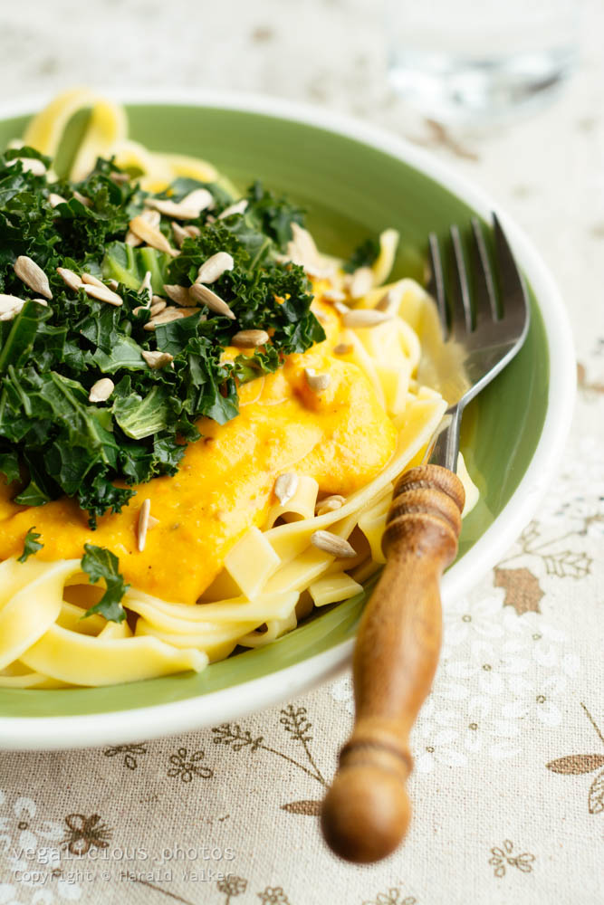 Stock photo of Tagliatelle with Vegan Pumpkin Sauce and Kale