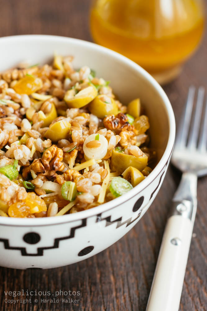 Stock photo of Emmer (Farro) with Green Olives, Raisins and Walnuts