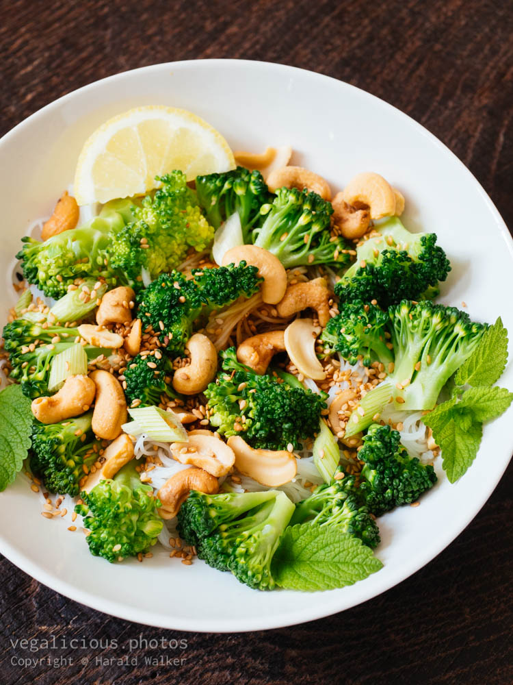 Stock photo of Broccoli on Rice Vermicelli with Cashew Nuts