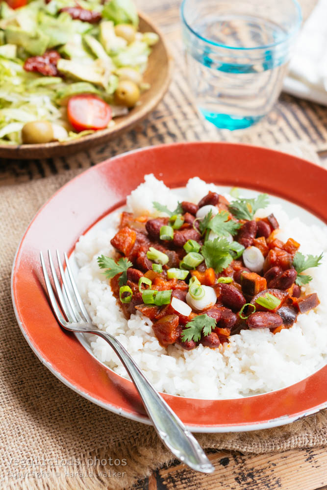 Stock photo of Eggplant, Kidney Beans Stew on Rice