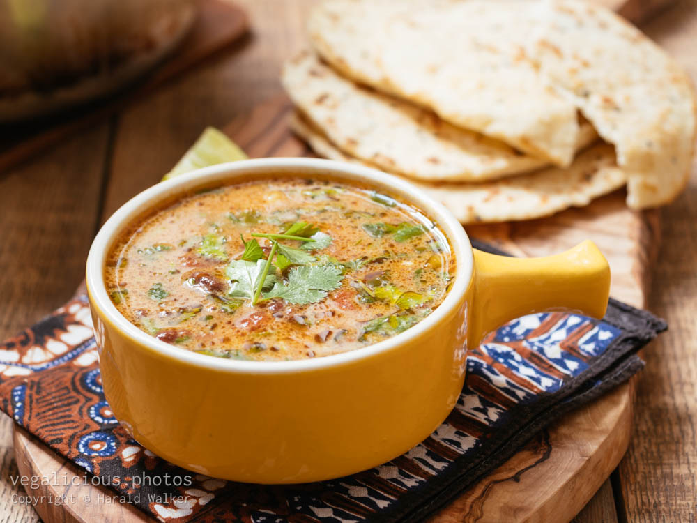 Stock photo of Curried Mung Bean Soup with Naan Breads