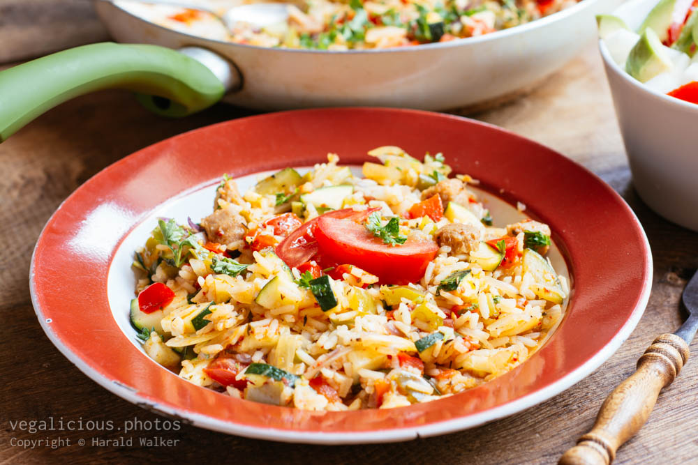 Stock photo of Basque Vegetable Rice with Soy Chunks