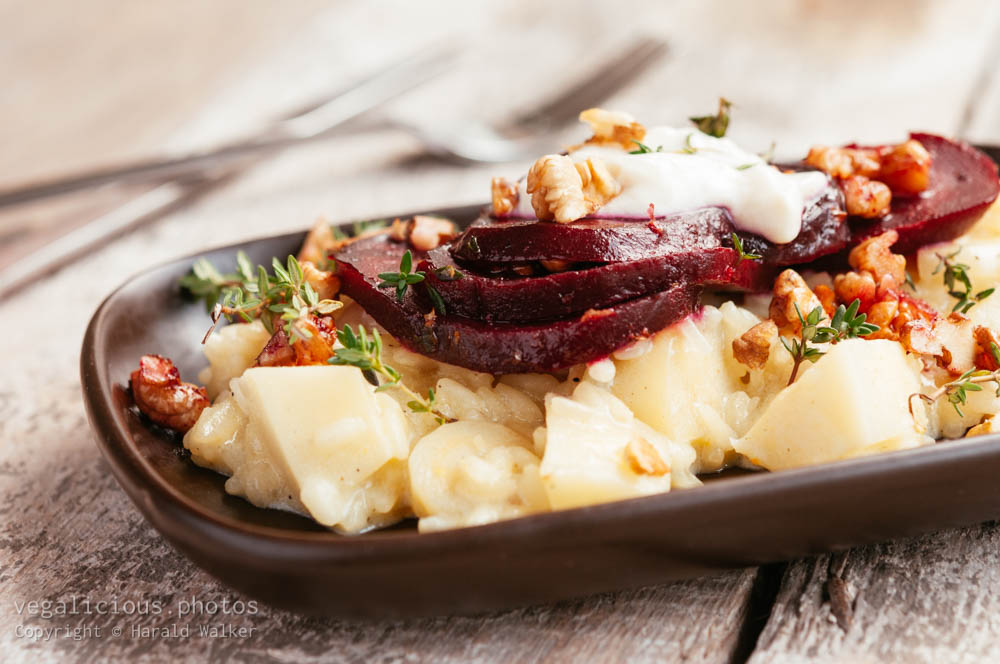 Stock photo of Parsnip risotto with Beets and Walnuts