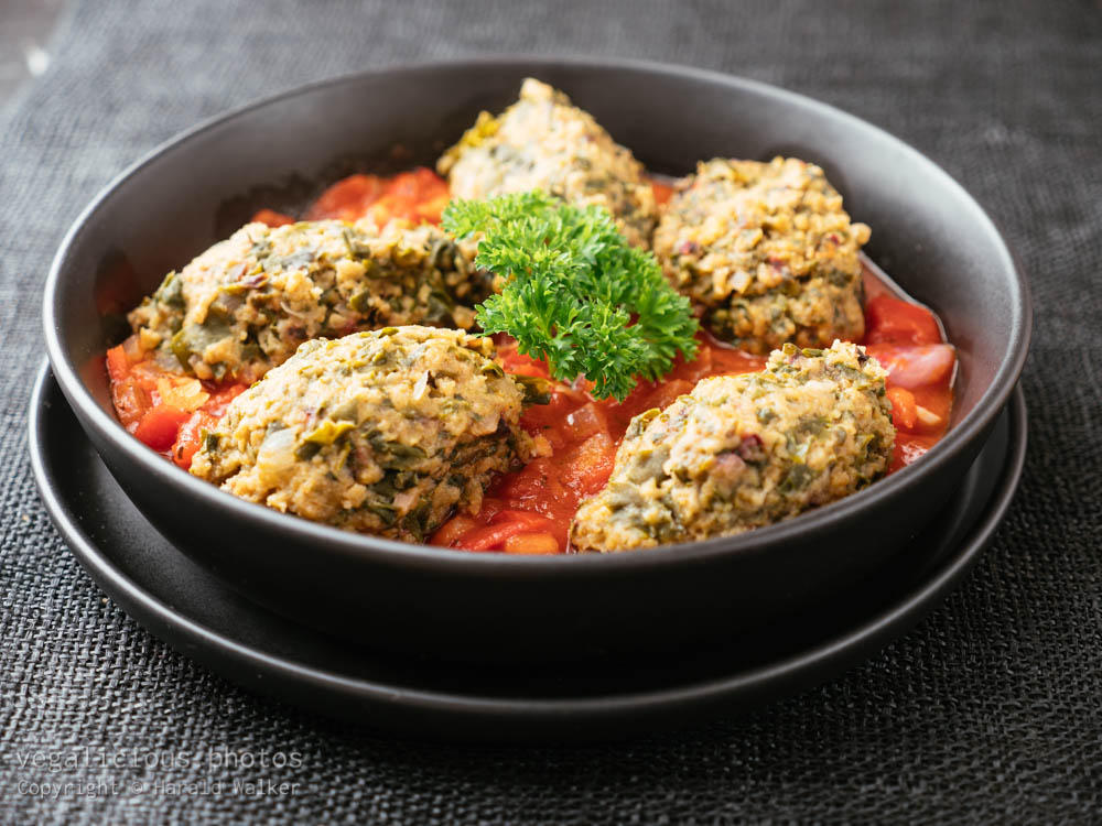 Stock photo of Malabar Spinach Dumplings in Tomato Sauce