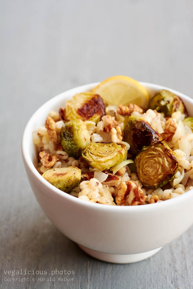 Stock photo of Lemony Wheat Berries with Brussels Sprouts and Walnuts