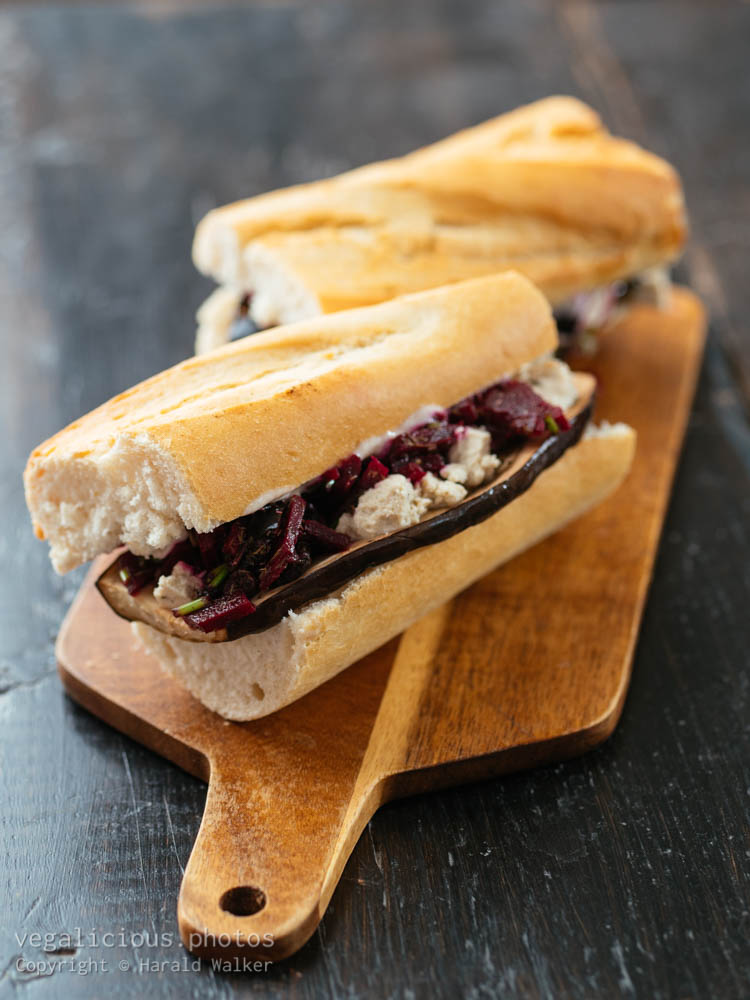 Stock photo of Eggplant, Pickled Beet Sandwich