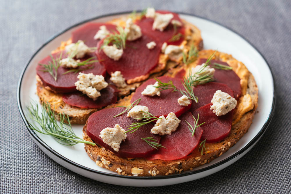 Stock photo of Pickled Beets on Toast with Vegan Feta