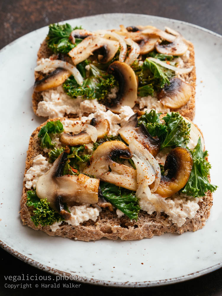 Stock photo of Vegan Ricotta, Mushrooms and Kale on Toast