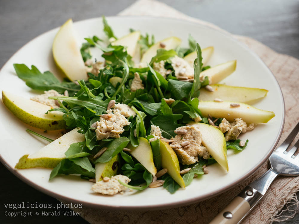 Stock photo of Pear and Arugula Salad with Vegan Feta