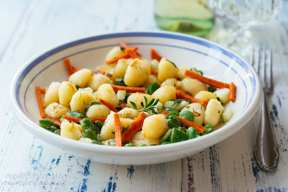 Stock photo of Gnocchi with Fava Beans, Zucchini and Vegan Deli Slices