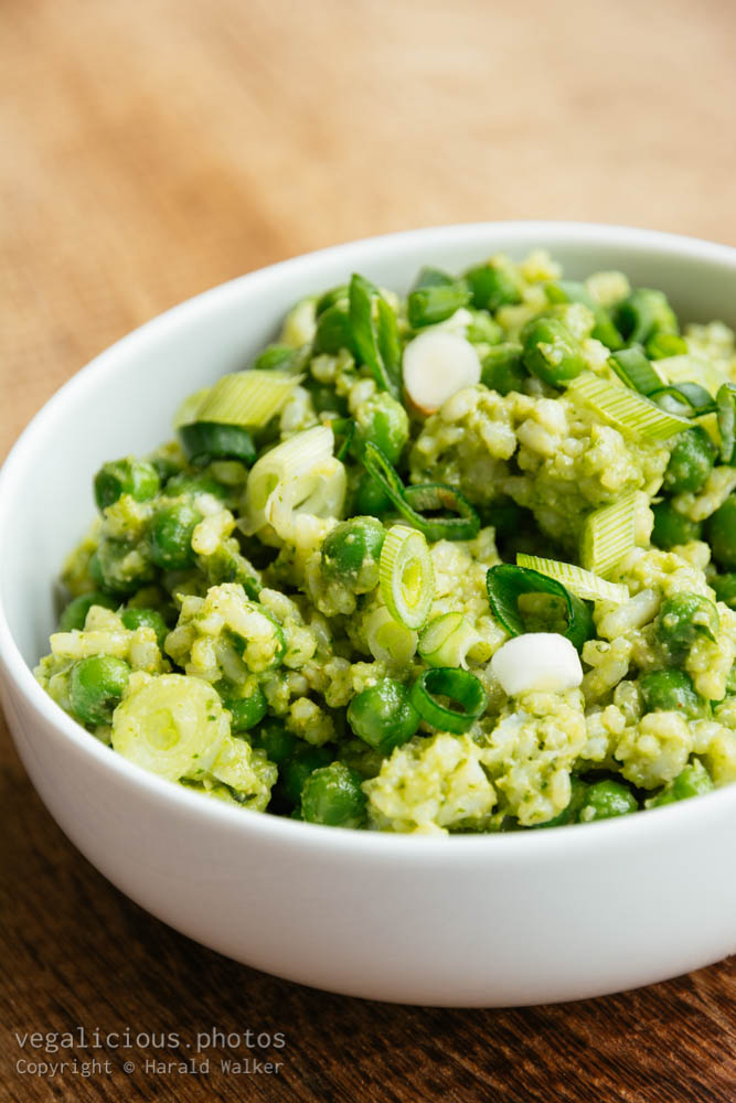Stock photo of Pea and Rice Salad with Spinach Cilantro Pesto