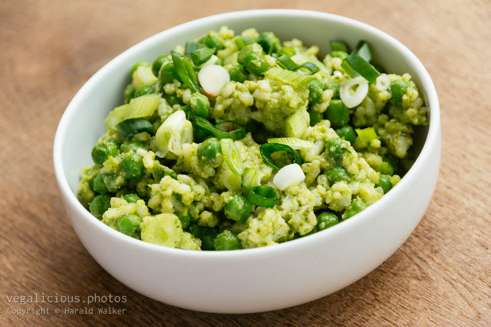 Stock photo of Pea and Rice Salad with Spinach Cilantro Pesto