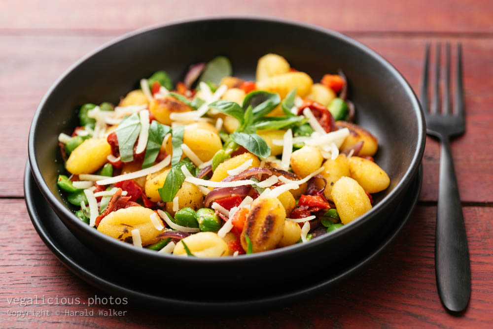 Stock photo of Gnocchi with Fava Beans, Sundried Tomatoes and Sweet Bell Pepper