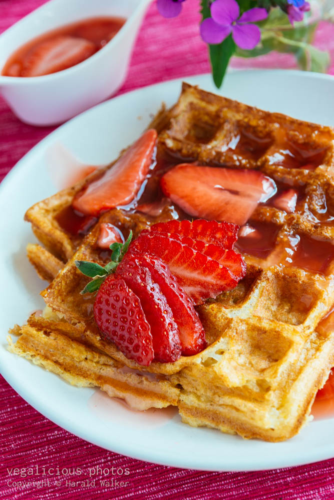 Stock photo of Quinoa waffles with strawberries