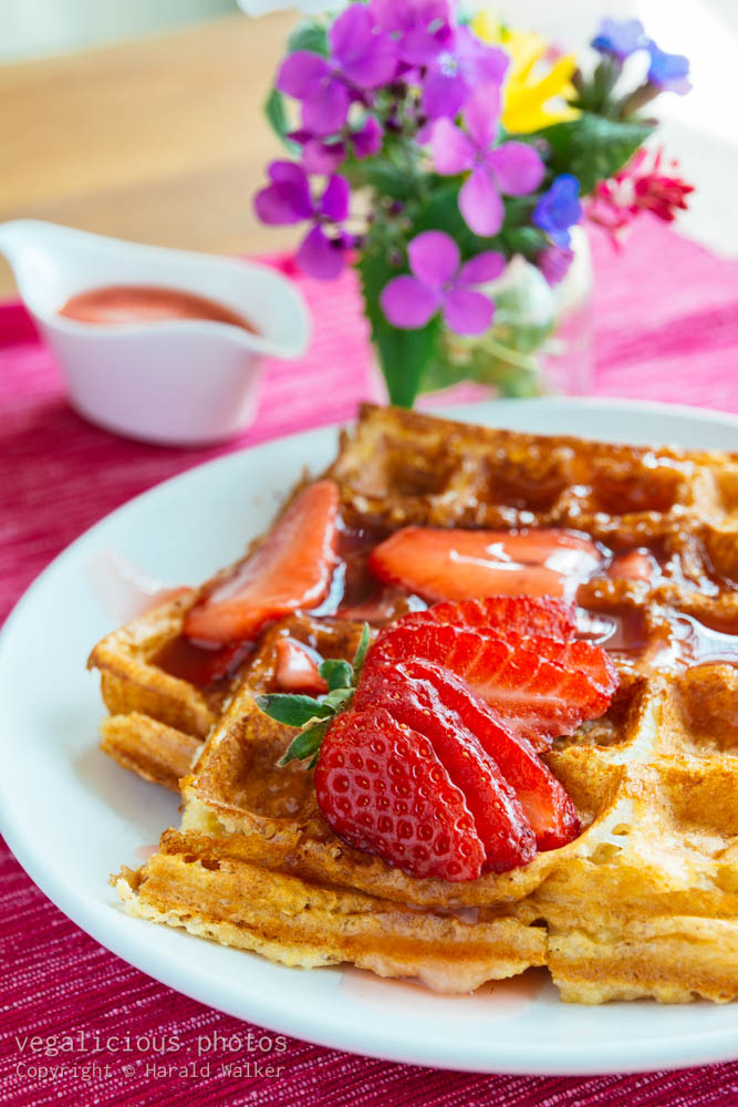 Stock photo of Quinoa waffles with strawberries