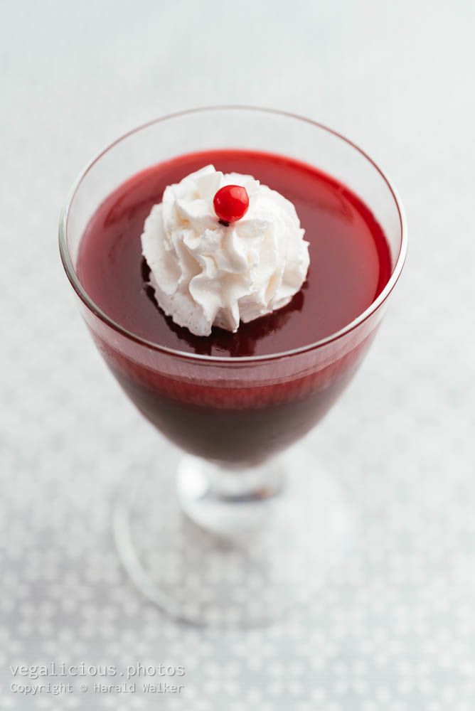 Stock photo of Vegan Chocolate Semolina Pudding with Redcurrant Jelly