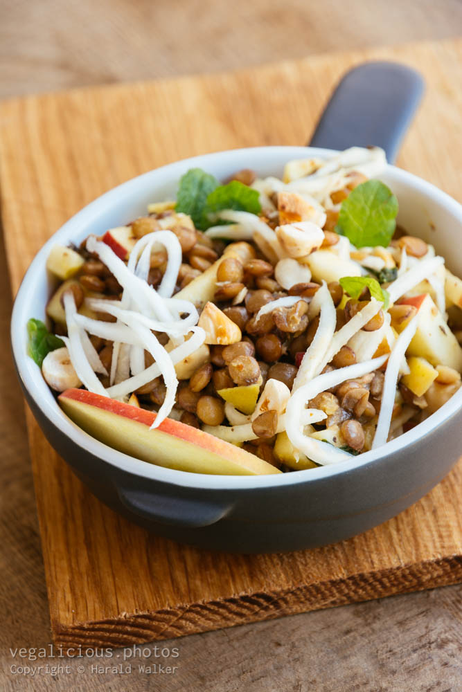 Stock photo of Warm Lentil Salad with Celery Root, Apples and Hazelnuts