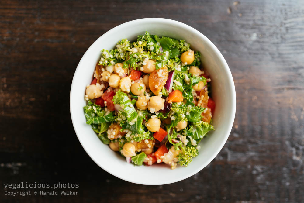 Stock photo of Quinoa, Kale Salad with Chickpeas and Dried Fruits